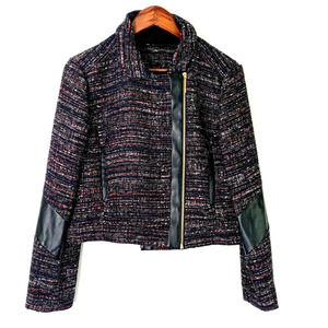 Zoe by Rachel Zoe Crop Tweed Moto Jacket Size XL